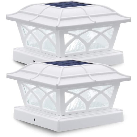 Solar Post Cap Lights Outdoor Glass 2 Modes 8 LEDs 4x4 5x5 6x6 Posts Fence Deck - Picture 1 of 7